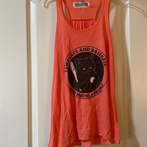 Women’s XL Coral Racerback “I Like Cats & Baseball & maybe like 3 people”
